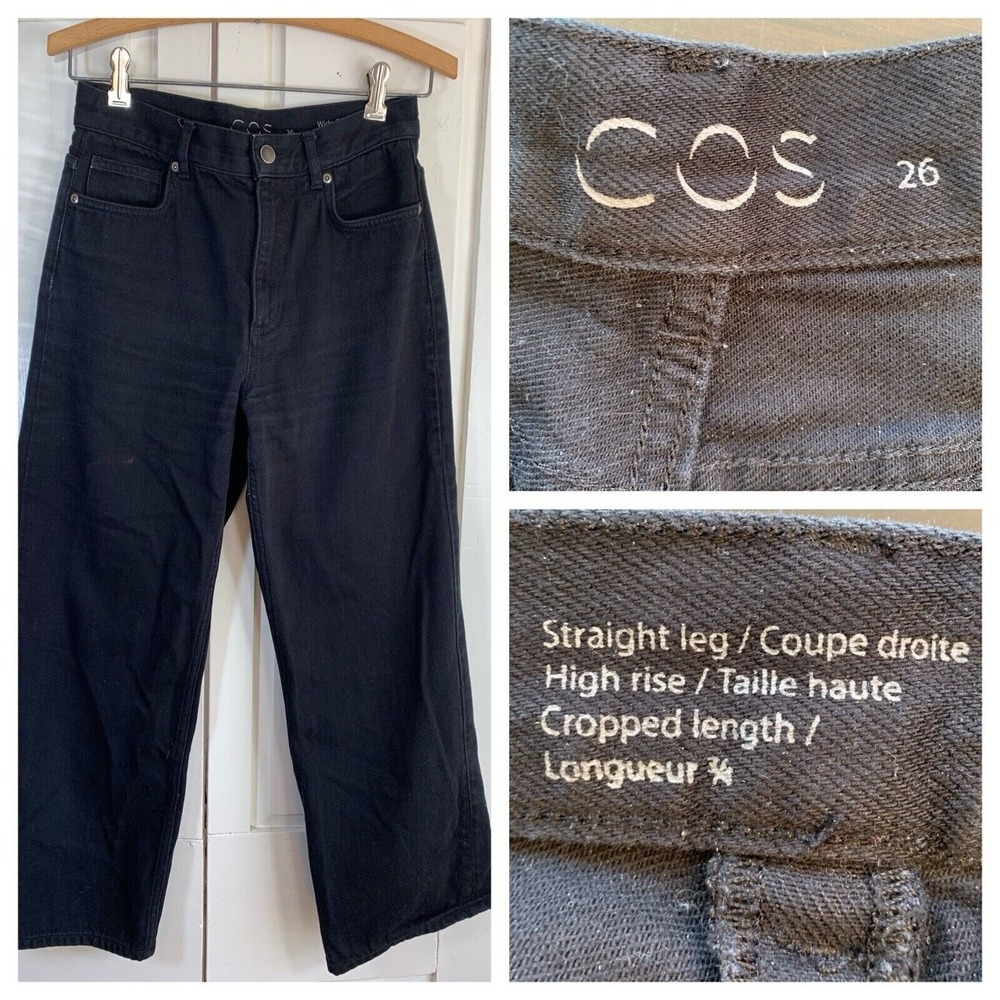 COS Black Jeans Women's 26 Wide Crop‎ 3/4 High Rise Straight Minimal Capsule